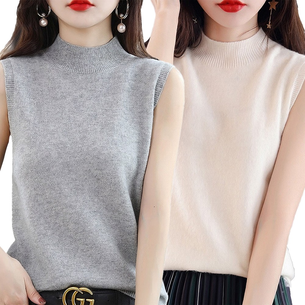 예니브 1+1 여성 간절기 반폴라 울니트 민소매 나시티 순색 루즈핏 니트조끼 이너웨어상의 풀오버 나시티 20,900원