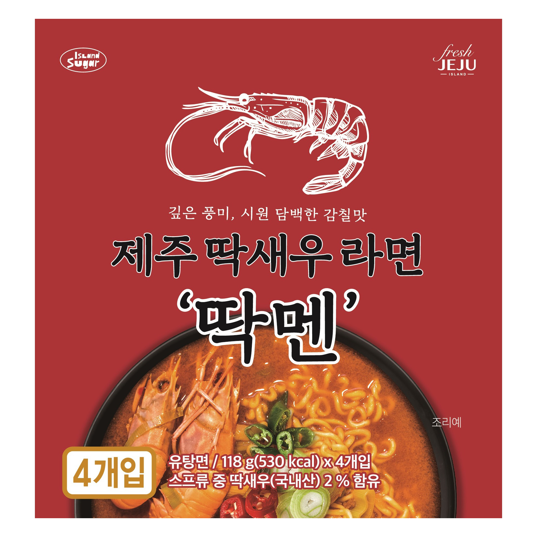 제주 딱새우 딱멘 봉지라면 4개입 야식 해물라면 여행 선물 기념품, 4개 9,100원