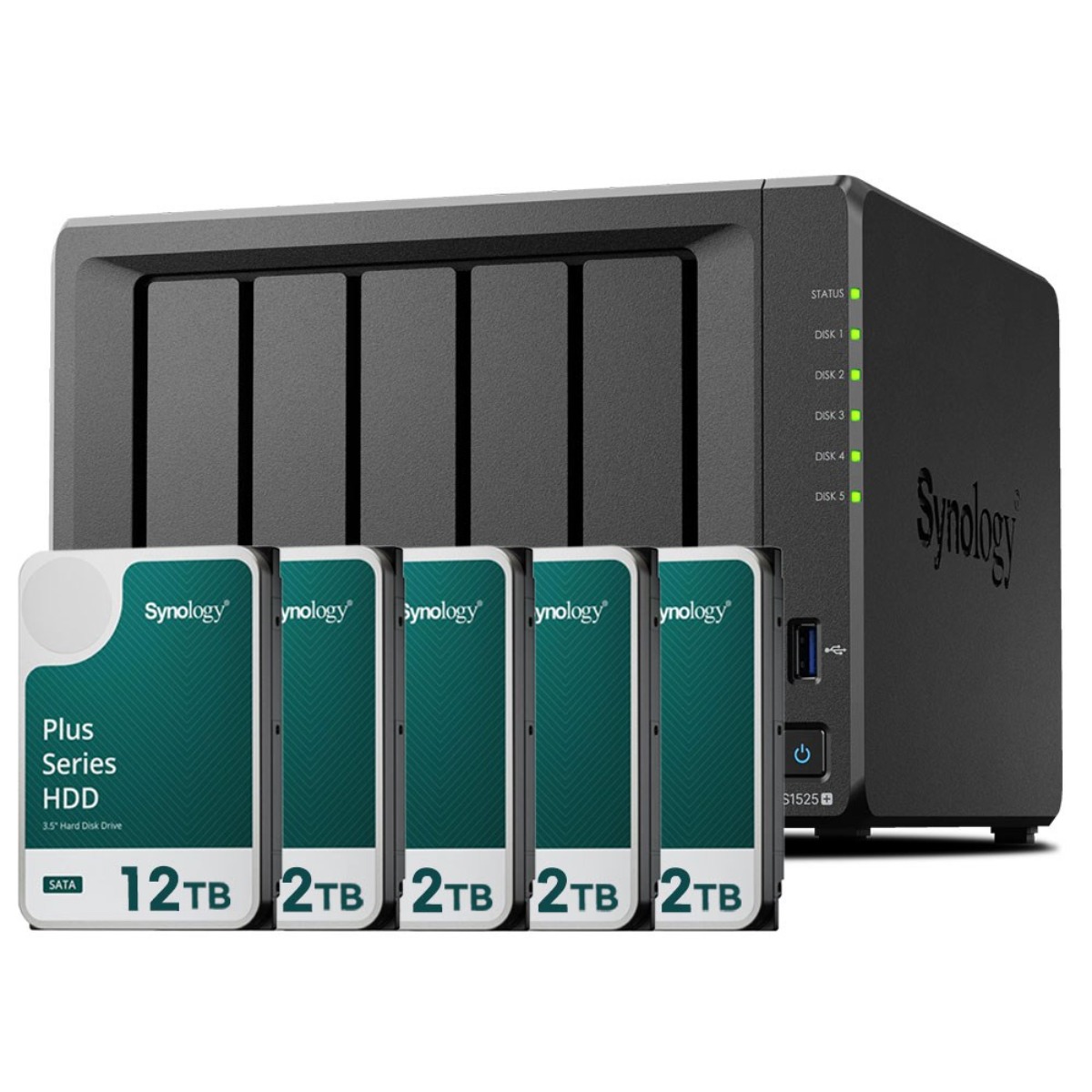 시놀로지 나스 DS1525+5bay [60TB]HAT3310-12TBX5EA 기업용 NAS 합본 4,164,020원