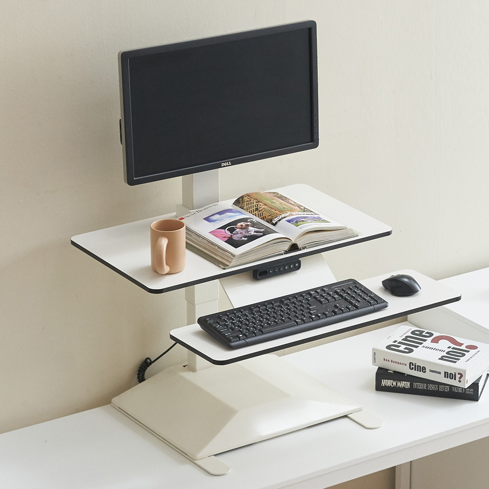 [에보니아] 니즈 전동모션 데스크탑 높이조절 컴퓨터 책상 테이블 싱글 모니터받침대 (모니터홀더 포함), 화이트 423,300원