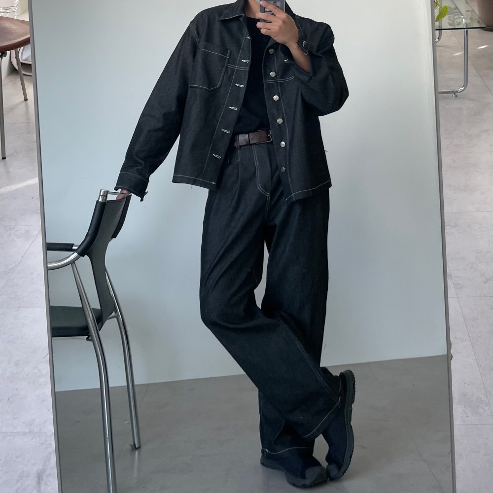 르위 스티치 데님팬츠 세미와이드 생지 청바지 레귤러핏 일자바지 45,000원