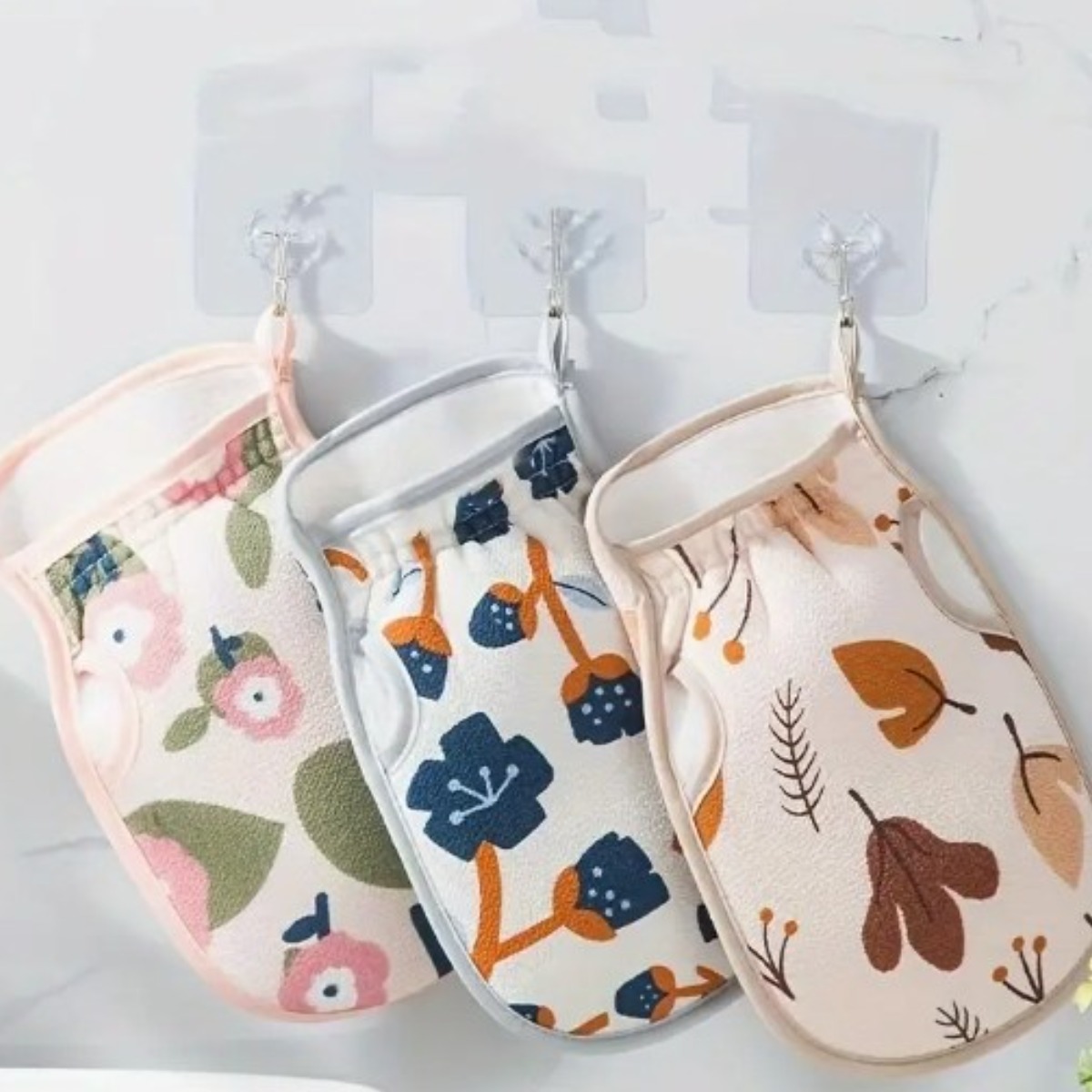 클린업 꽃무늬 때장갑 유아 노약자 피부민감자 때밀이장갑, 6개, 파란,분홍,갈색, 1세트 14,250원