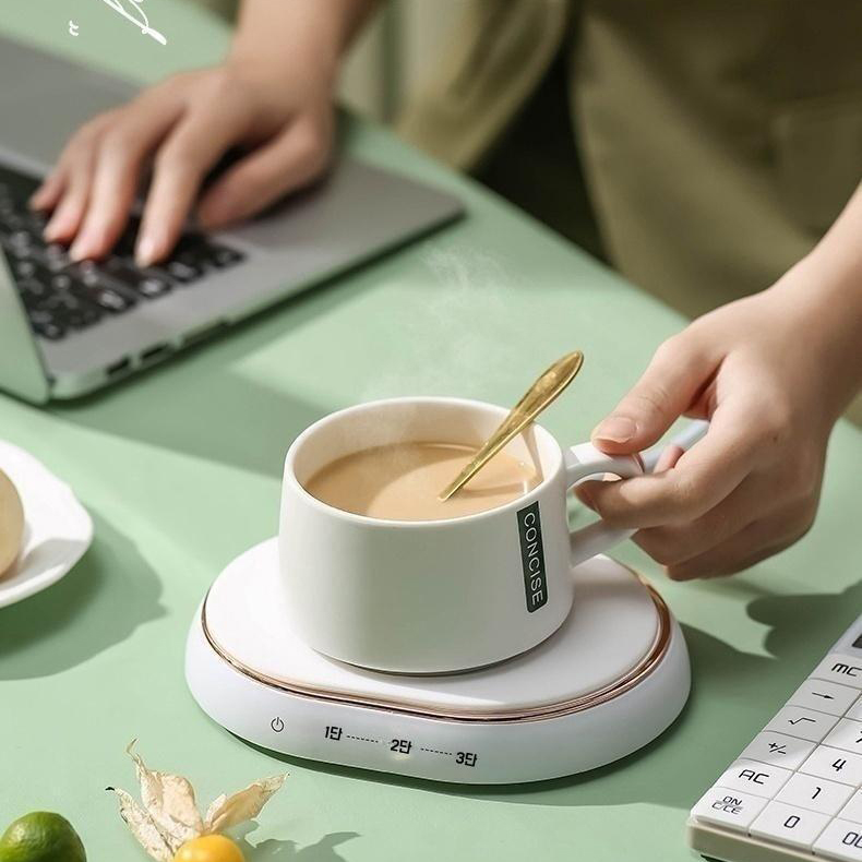 JENMV 보온받침대 스마트 핫탑 머그 워머 보온 컵 받침대 컵워머 가열 75도 보온 컵받침 선물세트 휴대용 사무실용 선물흰색 27,410원