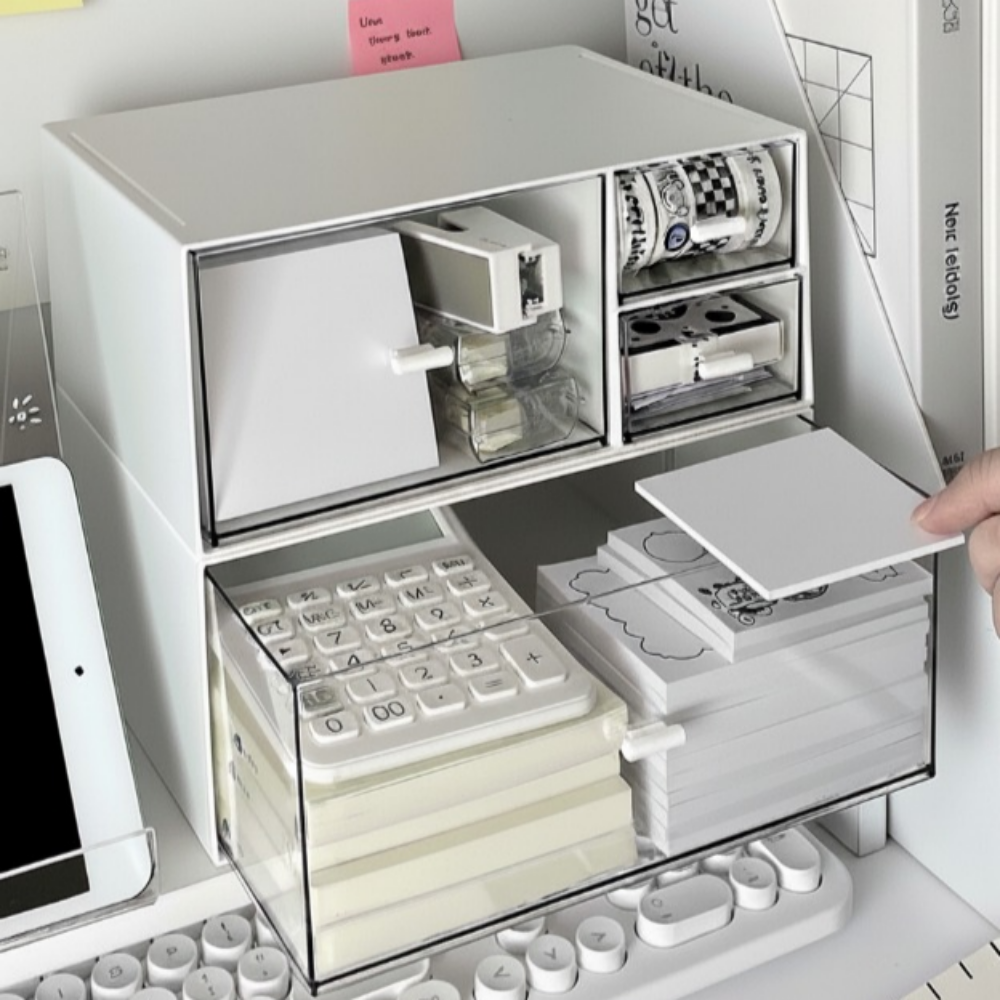 by Meo 책상 정리함 2단서랍 분리형 사무실 데스크 오거나이저, 1세트, 화이트 투명 14,900원