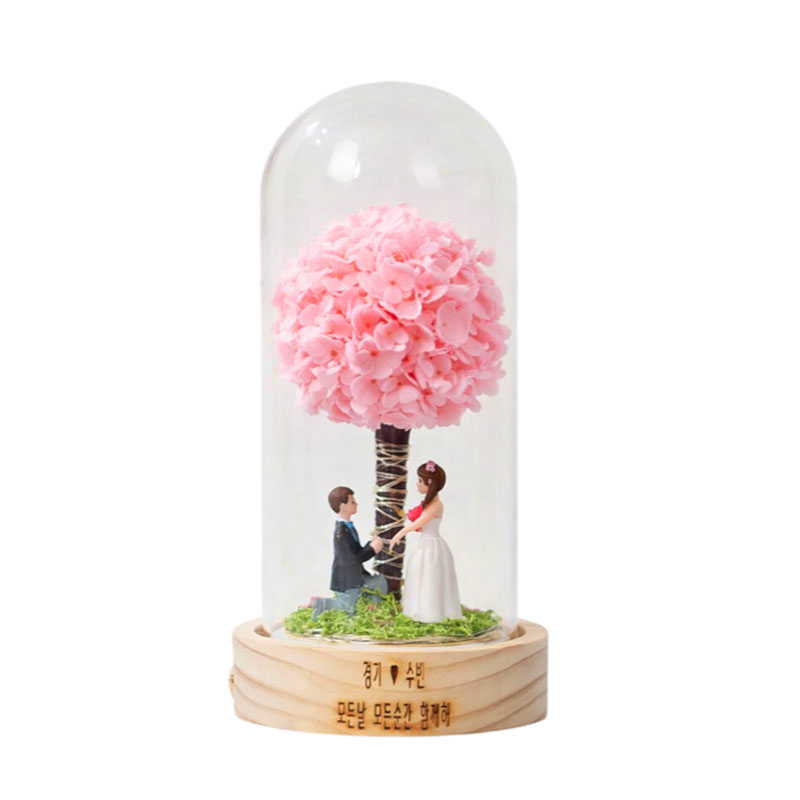 무료각인 생화 프리저브드 수국 꽃 무드등 + 곰인형 + 쇼핑백, 핑크 128,900원