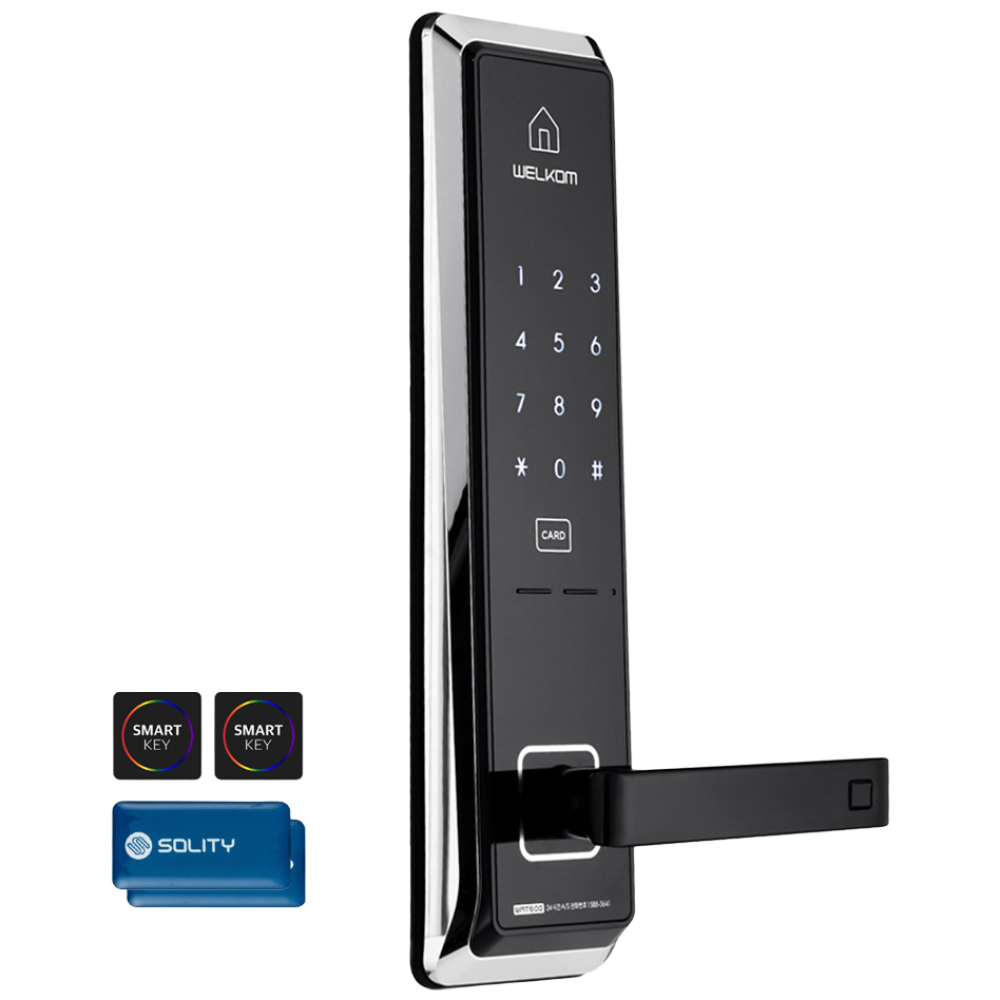 [무료설치] 솔리티 웰콤 WMT600 카드키4개+번호키 0초즉시잠금 허수기능 에티켓기능 음량조절(무음가능) 내부이중잠금 전기충격무력화강력한내구성 현관문 디지털도어락 도어록, 웰콤 WMT600 (카드키4개 포함)/무료설치(B지역) 155,000원