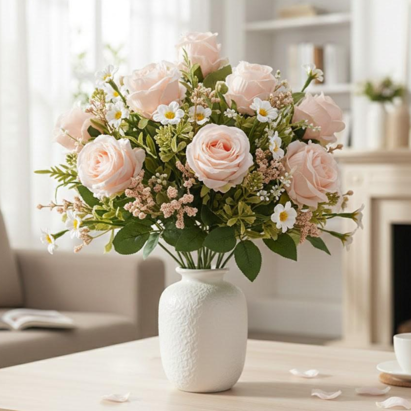 마벨인홈 고급 장미 조화 인테리어 장식 꽃다발 3P, 1개, 베이지 핑크 13,900원