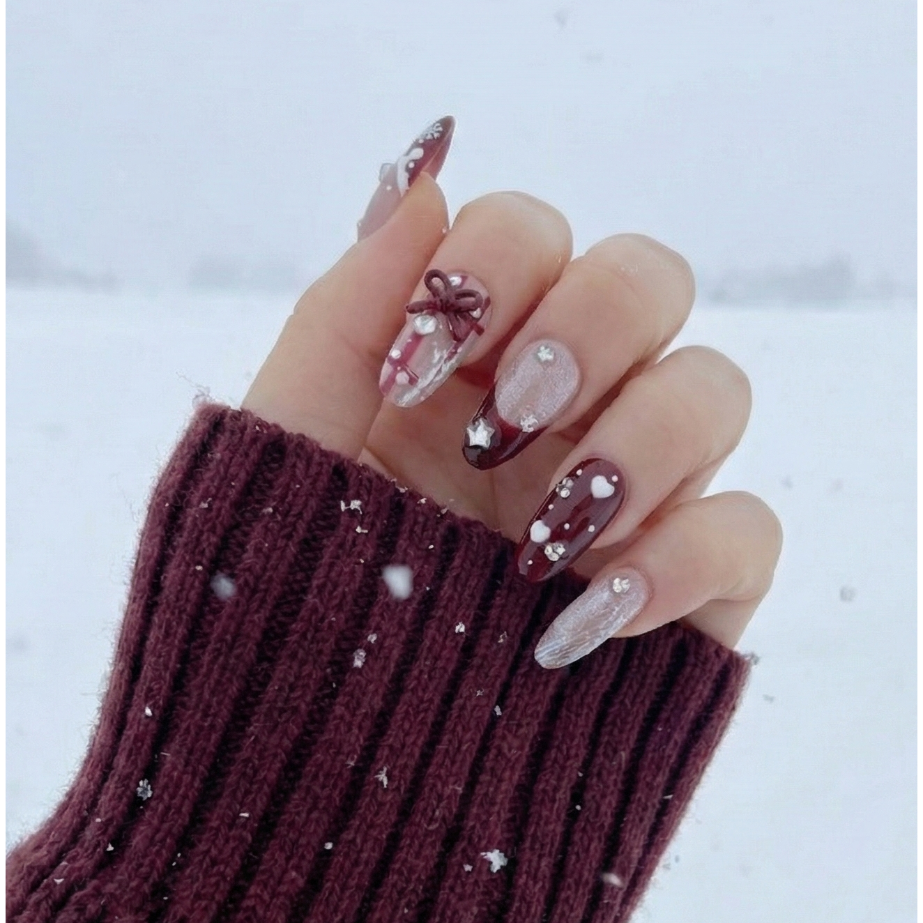 넥소라 프레스온 네일팁 홀리데이 레드 디자인 / 크리스마스 포인트 네일 10,900원