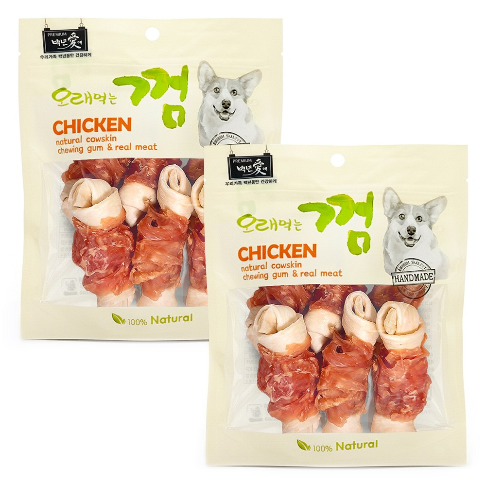 백년애 고기가 2배 이상 말린 오래먹는 강아지껌, 닭고기 중형, 250g, 2개 14,900원