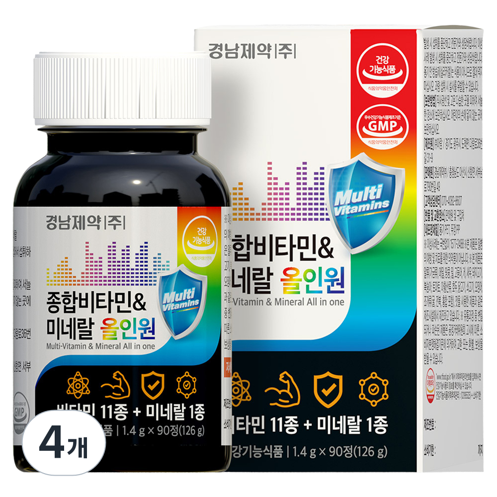 경남제약 멀티 종합비타민 미네랄 올인원 126g, 90정, 4개 46,800원