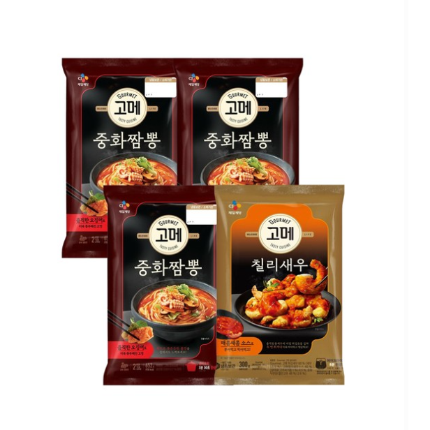 (온라인) [CJ]고메 중화짬뽕 652gx3개+고메 바삭탱글한 칠리새우 300g 34,920원