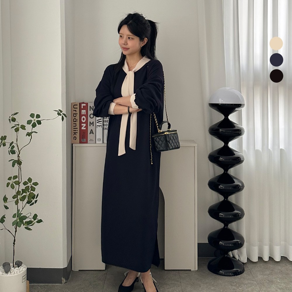 디테일웨어 여성 타이넥 긴팔 원피스 빅사이즈 무지원피스 임부복 간절기 편한 롱원피스 단정한 오피스 원피스 22,800원