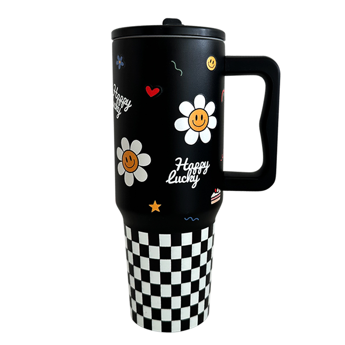 바이코코 스마일 데이지 대용량 1.2L 스텐 예쁜 손잡이 텀블러, 1개, 1200ml, 블랙 23,600원