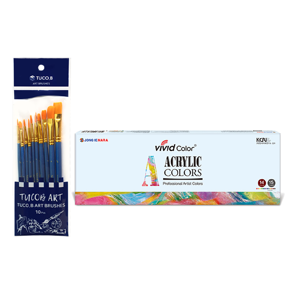 동아피엠에스 투코비 아트 브러쉬 10종 + 종이나라 아크릴 물감 12ml 세트 13,800원