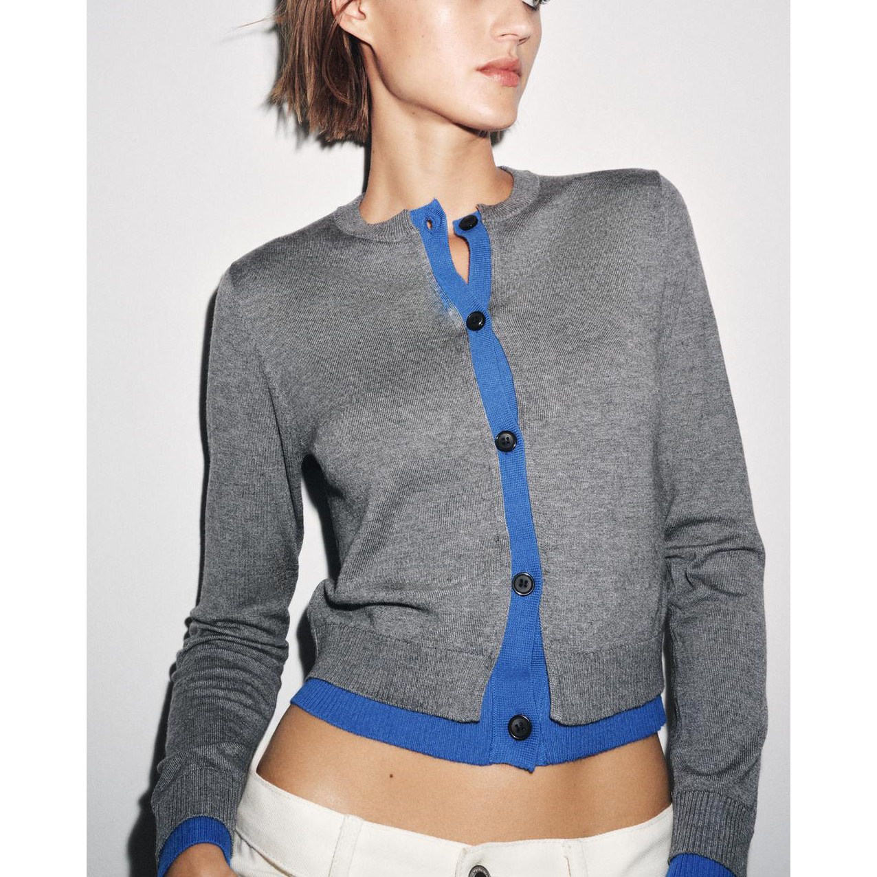 ZARA 자라 콤비 니트 가디건 3581/005 3581005 GREY 33,800원