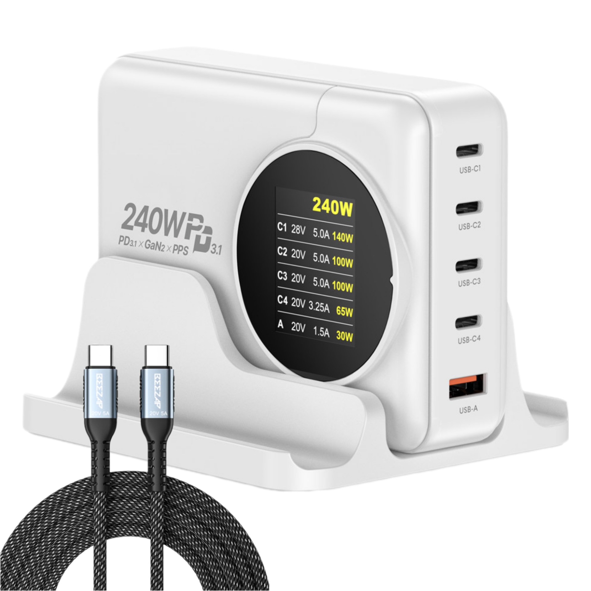 UM2 240W GAN2 PD3.1 접지형 초고속 멀티 충전기 고속충전 디스플레이 + 100W 케이블 증정, 1개, LCD블랙+100W케이블 109,000원