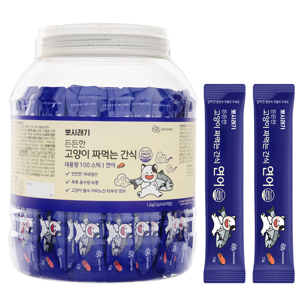 뽀시래기 든든한 고양이 짜먹는 간식 스틱 대용량, 연어, 1.2kg, 1개 35,900원