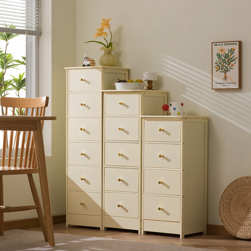 GOOD HOME 다용도 서랍 수납장 거실 침실용 틈새 수납 대나무 우드 소재 크림화이트, 4단, 크림화이트 74,900원