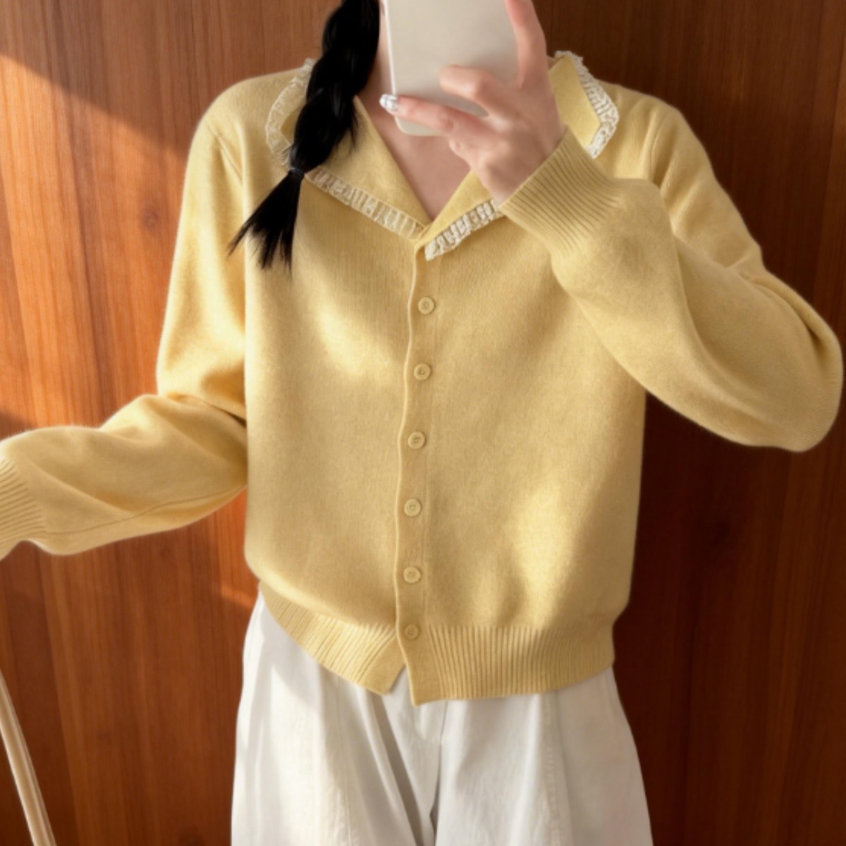 해피유통  브이넥 니트 레이스 카디건 캐주얼 사무실 기본 니트 재킷 우아 25,630원