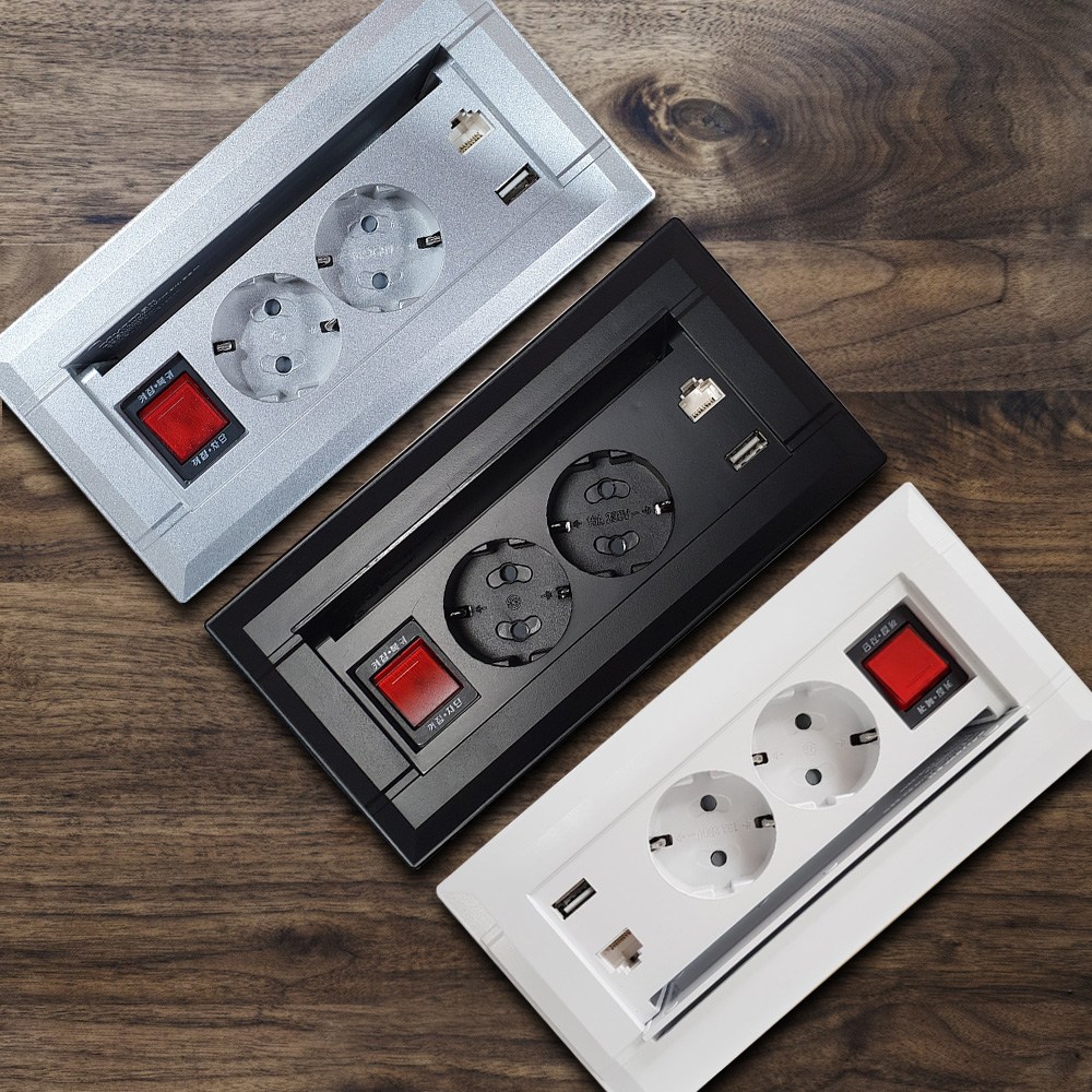 미드 빌트인 가구매입 USB 슬라이드콘센트 2구 실버 FP-PW201S 인테리어 책상 회의실 테이블 식탁 매립 63,000원