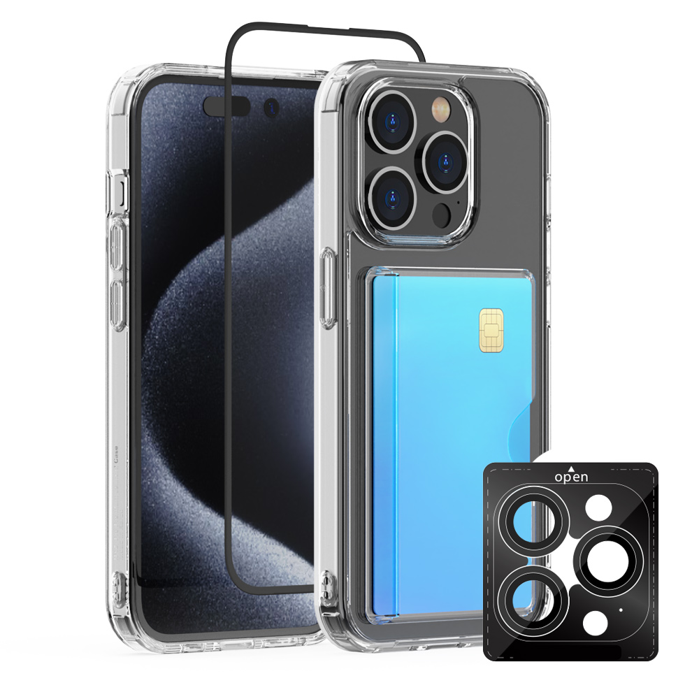 [쿠팡단독]디자인스킨 아이폰15 프로 맥스 투명 카드수납 휴대폰 케이스 + 프리미엄 강화유리 액정보호필름 1매 + 프리미엄 카메라 렌즈프로텍터 1매 71,800원