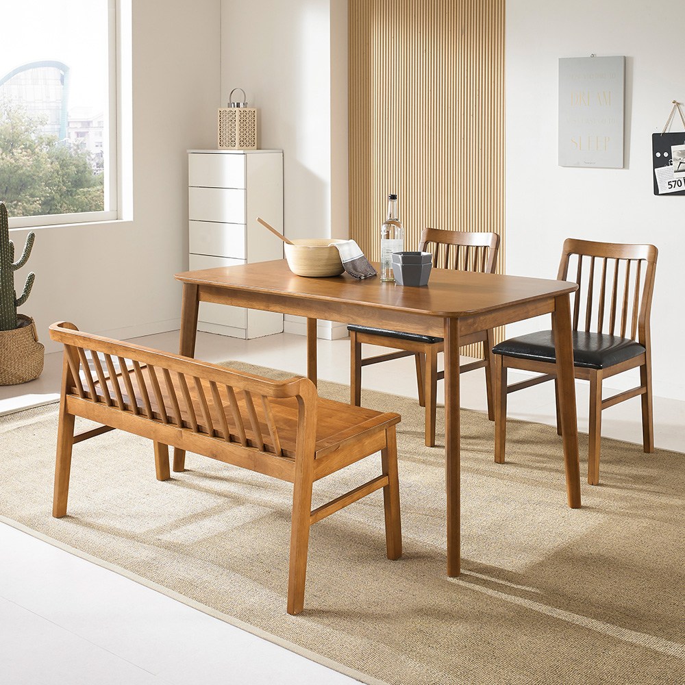 라로퍼니처 모카 1250 고무나무 원목 4인용 식탁 세트 (식탁+의자2+벤치1) 337,000원