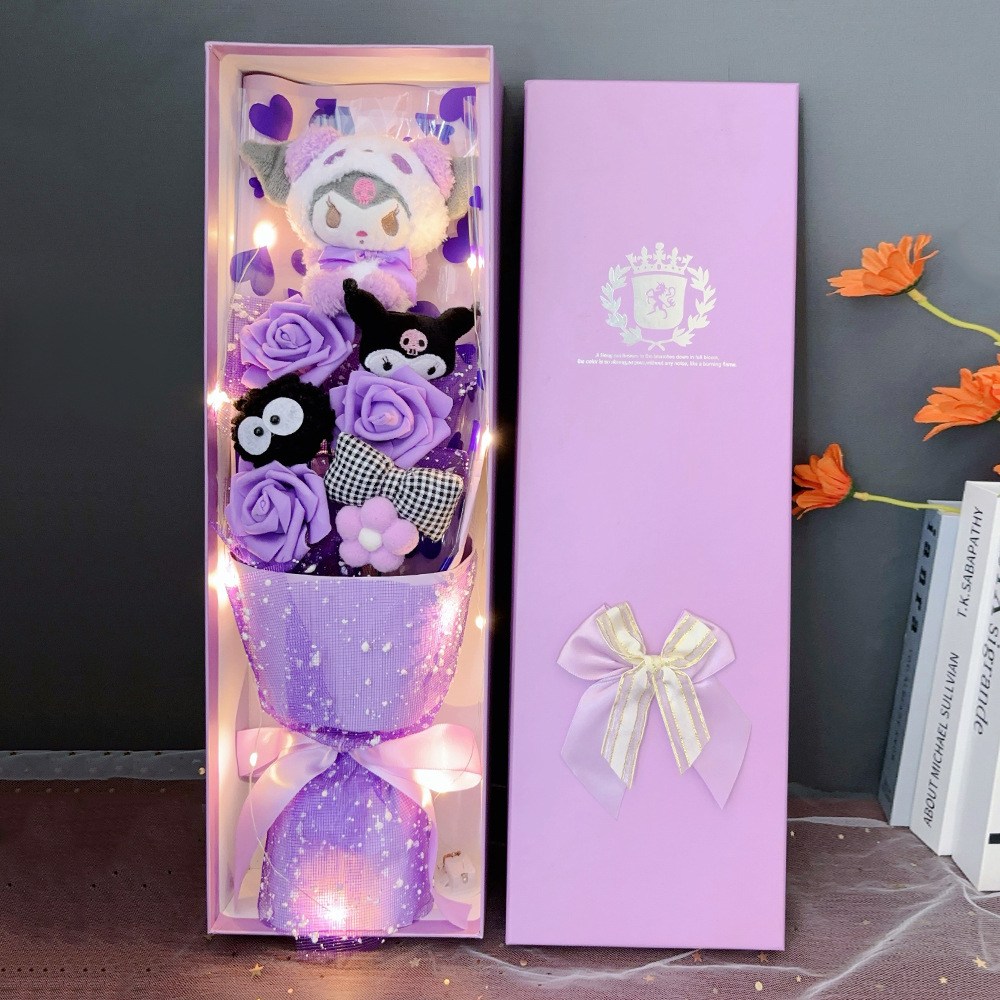 리뉴마켓 꽃다발 캐릭터 박스 조화 축하 선물, 퍼플로미, 1개 44,800원