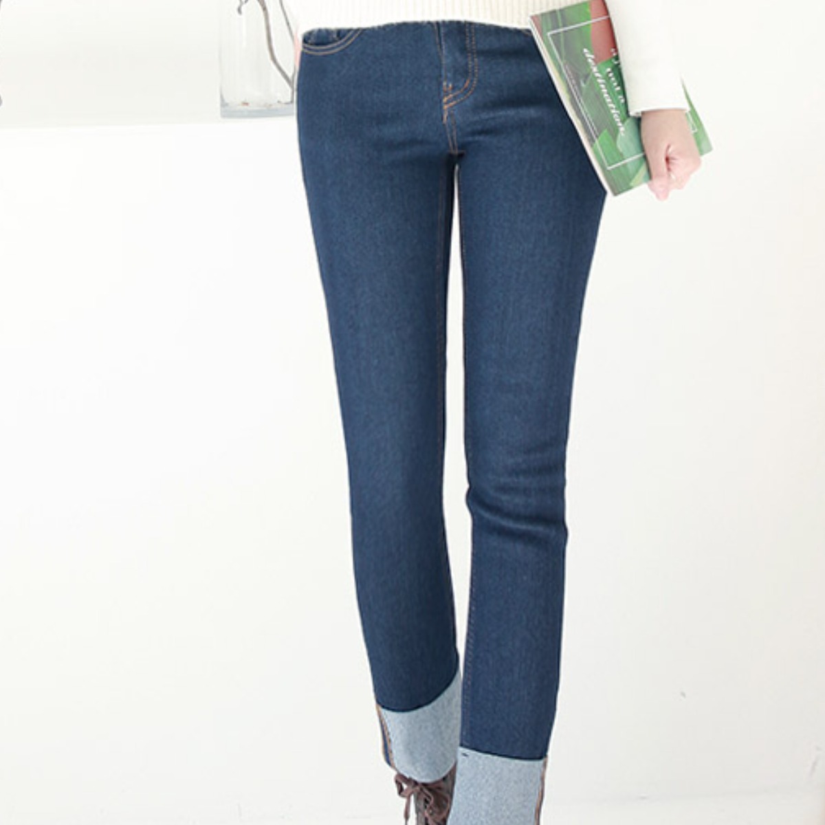 비바조이 20W3 릴리 기모 롤업 밴딩 여자 청바지 스키니진 6,600원