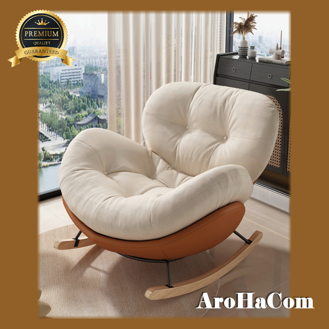 아로하닷컴 흔들의자 안락의자 무중력 암 편한 1인안락 스윙 독서 의자, 오프화이트 벨벳/오렌지, 1개 162,000원