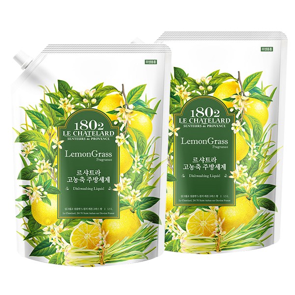 르샤트라1802 고농축 주방세제 리필 레몬그라스, 2개, 1.5L 14,290원
