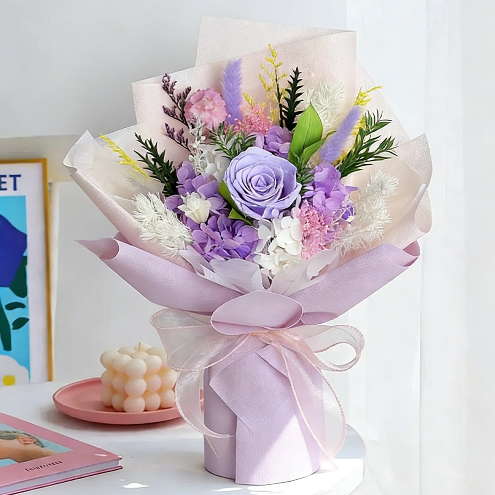 영생 꽃 시들지 않는꽃 보존화 프리저브드 플라워 변치 않는 사랑 기념일 장미 꽃다발 꽃선물, 보라색. 33,000원