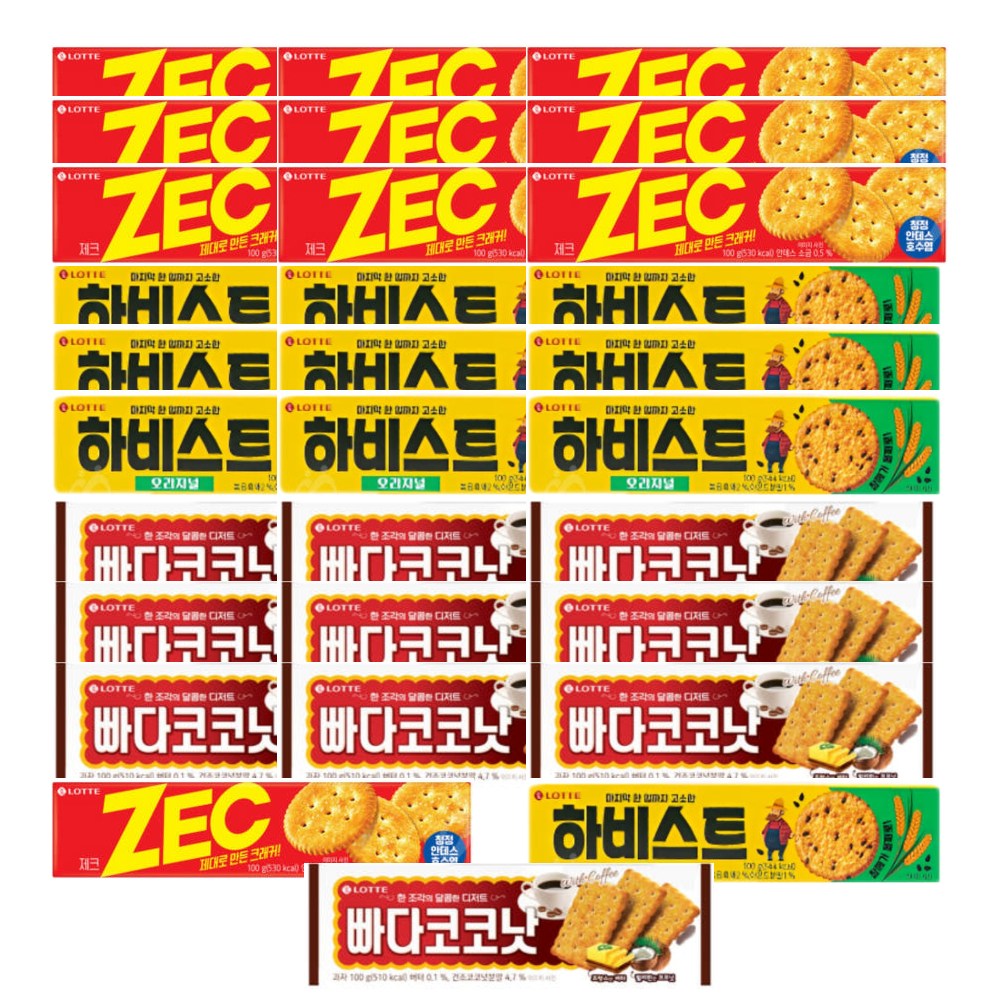 단짠 비스켓 곽과자 3종 세트 빠다코코넛100g+제크100g+하비스트100g 각 4개씩 총12개, 1개 19,810원