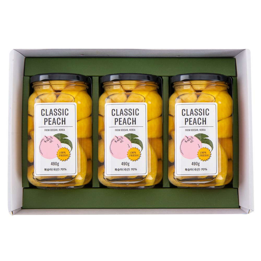 국내산 복숭아 병조림 3병 선물세트 황도 백도 핑크백도 복숭아통조림 유기농설탕, 황도+황도+황도 SET 42,000원
