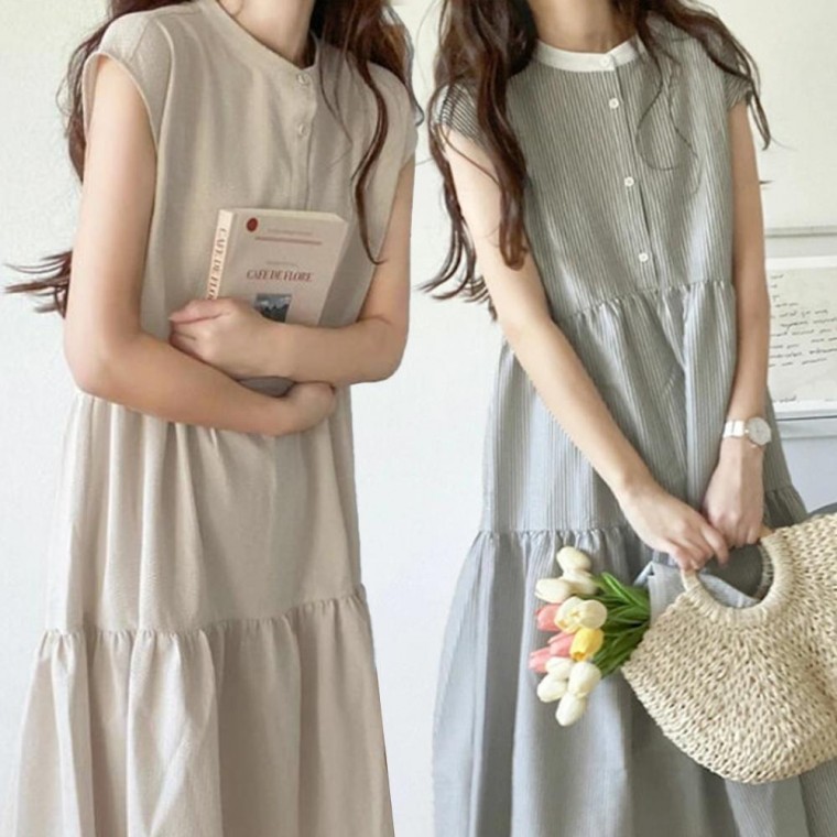 여성 여름 민소매 반팔 롱 바캉스 원피스 42,320원