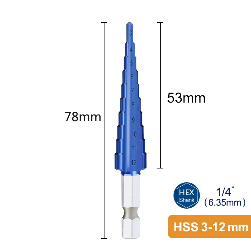 스텝 드릴 비트 HSS 4-12 4-20 4-32mm 나노 블루 코팅 스텝 콘 드릴 육각 섕크 스텝 드릴 비트 목재 금속 12,300원