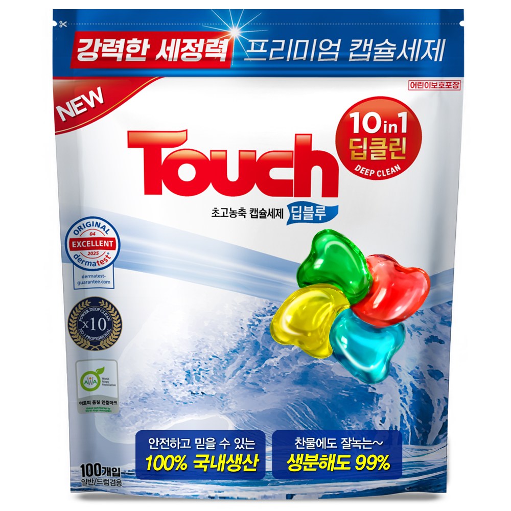 터치 프리미엄 초고농축 캡슐세제 딥블루 국내생산 에이프릴향, 1개, 100개입 14,900원