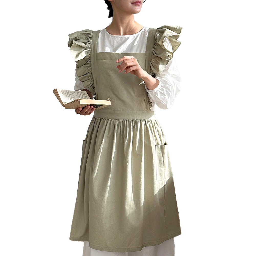 까사베르데 코지 린넨 코튼 롱 프릴 앞치마, 세이지, 1개 41,900원