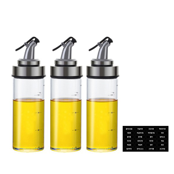 카페로메오 내열 유리 원터치캡 오일병 200ml x 3p + 스티커, 1세트 15,900원