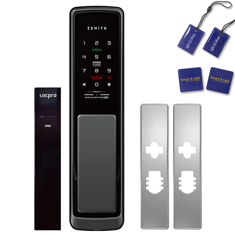 제니스 손잡이 있음 무타공 푸시풀 디지털 도어락 + 보강판 2p + 리모컨 세트 168,250원