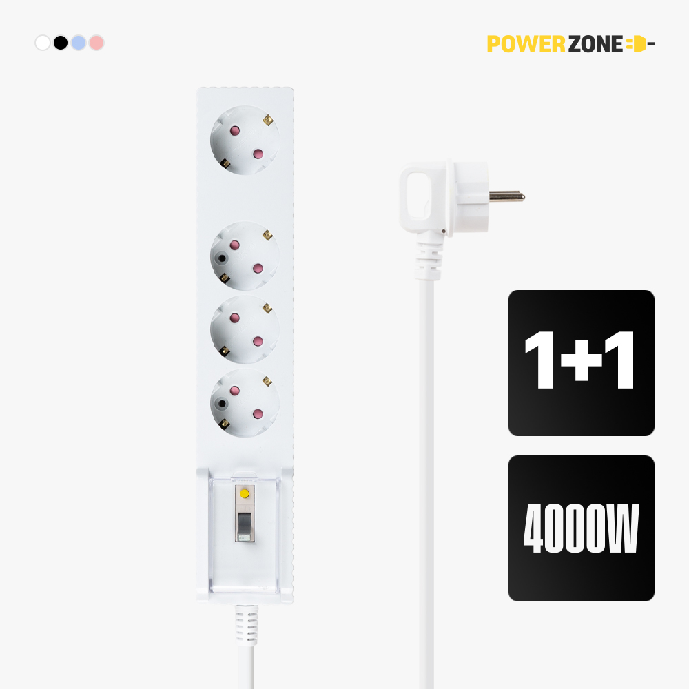 1+1 파워존 웨이브 4000W 고용량 누전차단 멀티탭 4구 50cm 1.5m 3m 5m 7m, 2개, 화이트, 3m 90,670원