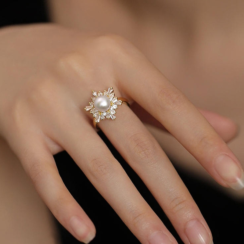 NXNA 14K 골드 은 천연담 수진주 반지 여성용 물빠짐 방지 패션 미니멀 럭셔리 고급감 오픈형 핸드 액세서리 조절 가능 도금 선물용 CS-JZ006 42,480원