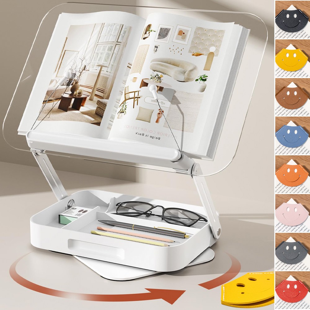 엠티링크 2IN1 수납형 다기능 독서대 아크릴 투명 멀티 거치대 높이조절 접이식 360도 회전 북스탠드 다용도 휴대용, 투명-화이트 39,900원