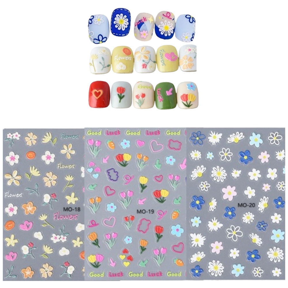 바이유즈 3D 엠보스티커 스프링컬렉션 네일스티커 가성비 3종, 블루데이지, 1개 7,700원