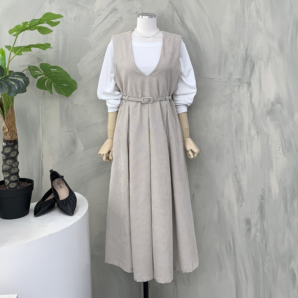 [행복여] 린디 벨트 세트 코듀로이 플레어 베스트 원피스 25,300원