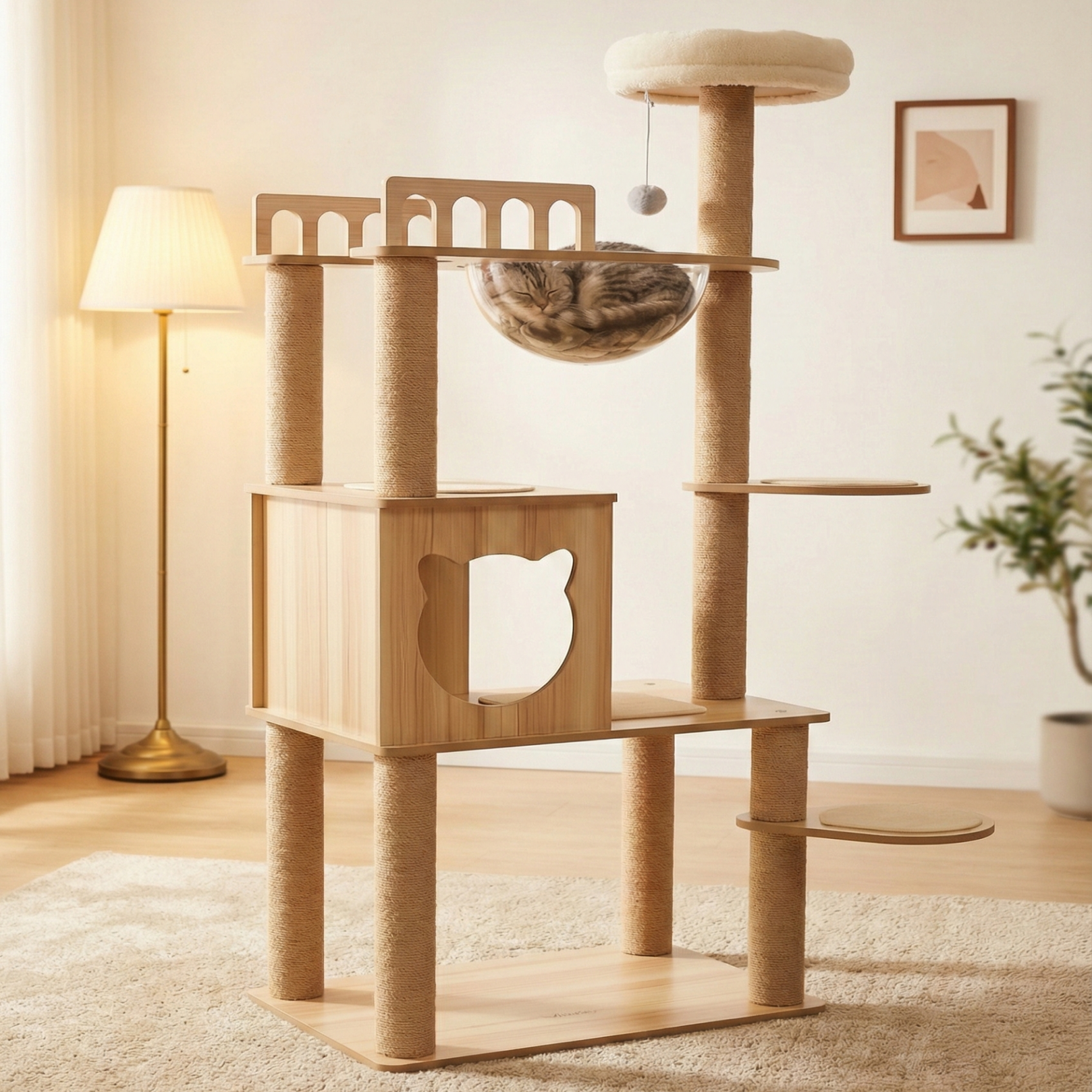 MILA&LOUIS 다기능 견고한 원목 감성 캣타워 스크래쳐 고양이장난감 대형 및 소형 고양이모두사용 원목캣타워, 1개, DX-001 74,000원