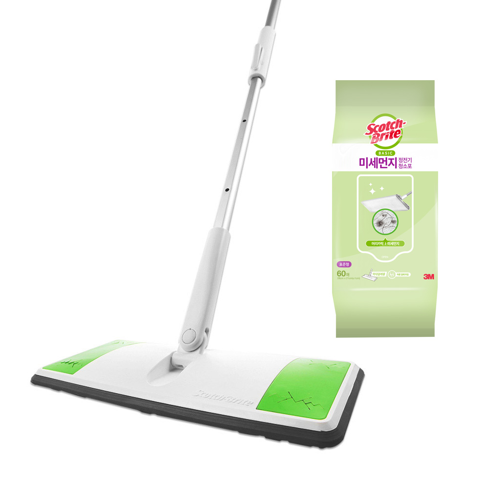 스카치브라이트 올터치 표준형 막대걸레 밑판 + 봉 + 미세먼지 정전기 청소포 60매 27,560원