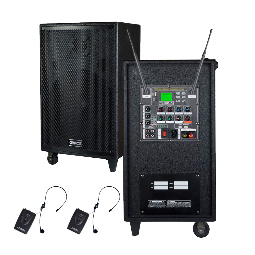 그레이스 충전식 무선 앰프 일체형 시스템 400W 무선마이크 2개 휴대용 스피커 644,000원