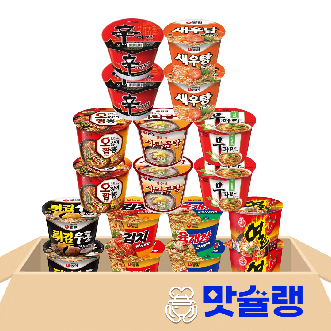 [맛슐랭] 큰컵라면 9종 신라면2+새우탕2+오징어짬뽕2+사리곰탕+김치큰사발2+육개장큰사발2+튀김우동2+열라면2+무파마2 29,900원