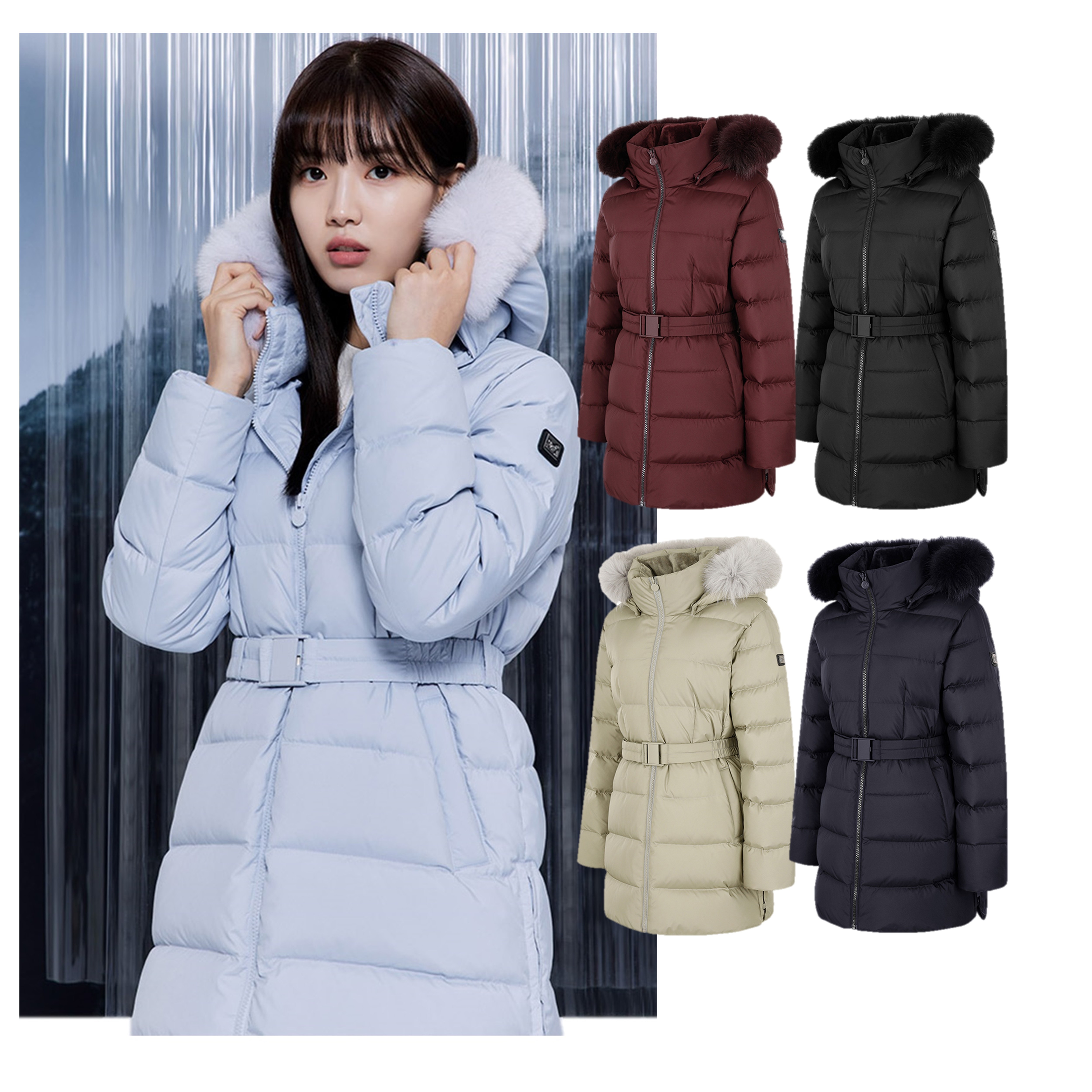 밀레 여성스러운 폭스퍼 중기장 구스패딩 윤서아 셀레네 다운 179,000원