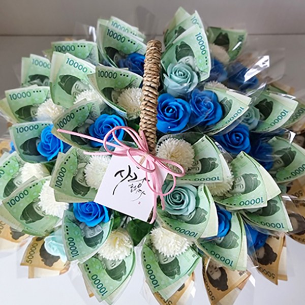 (늘솜아뜰리에) 소중한 마음 비누꽃 돈꽃바구니 60송이, 70,송이, 80송이 돈바구니 어버이날 생일 결혼기념일 회갑 칠순 팔순, 블루 62,000원